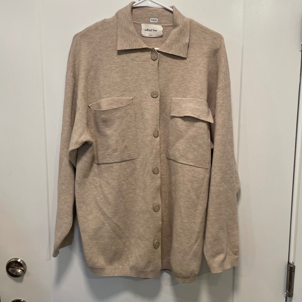 Wilfred Free Aritzia Gohan Knit‎ Shirt Jacket Oatmeal Beige Small 83997